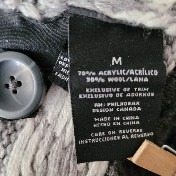 Nicole Miller Cardigan Sweater Size M Gray Fairisle Grandpa Sweater Pockets - Picture 9 of 9